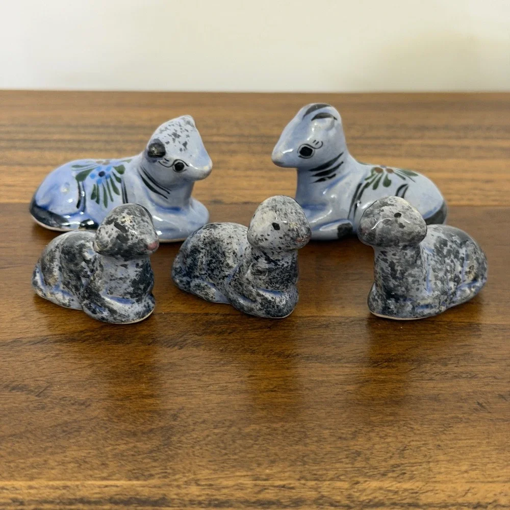 Vintage Tonala Mexico Pottery Nativity Set 12 Piece Ceramic Incomplete Folk Art